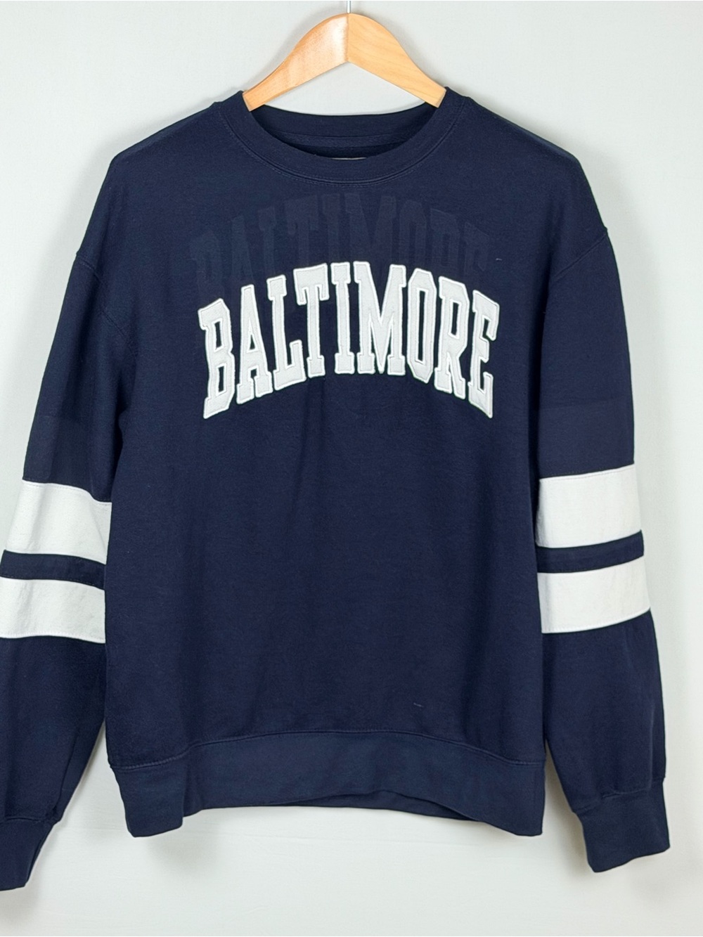New York Popular Baltimore Sweatshirt XL Navy Striped Sleeve Oversized